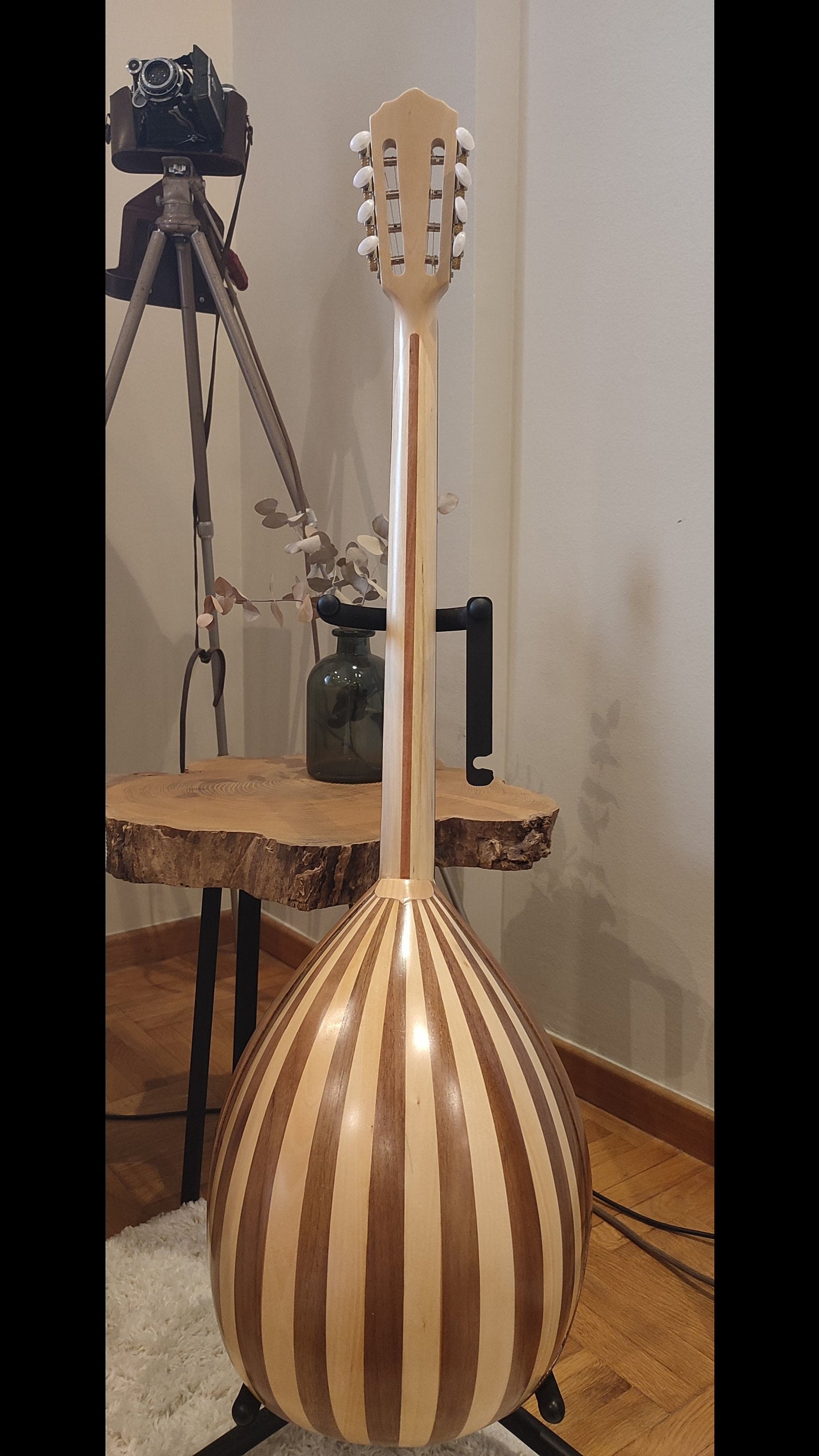 Handmade 8-String Bouzouki - Greek Traditional Instrument with Beautiful Wooden Flower Top Decorations