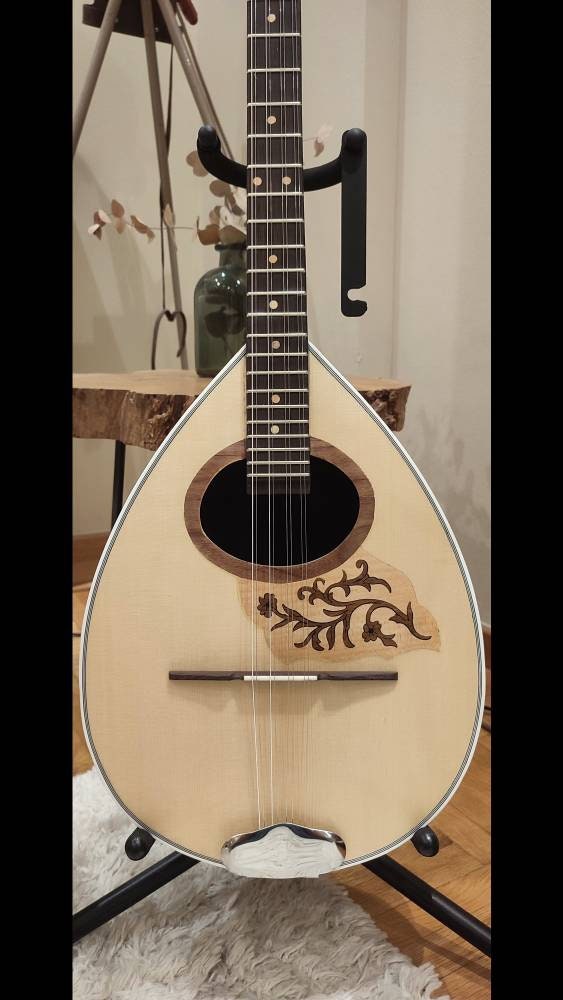 Handmade 8-String Bouzouki - Greek Traditional Instrument with Beautiful Wooden Flower Top Decorations