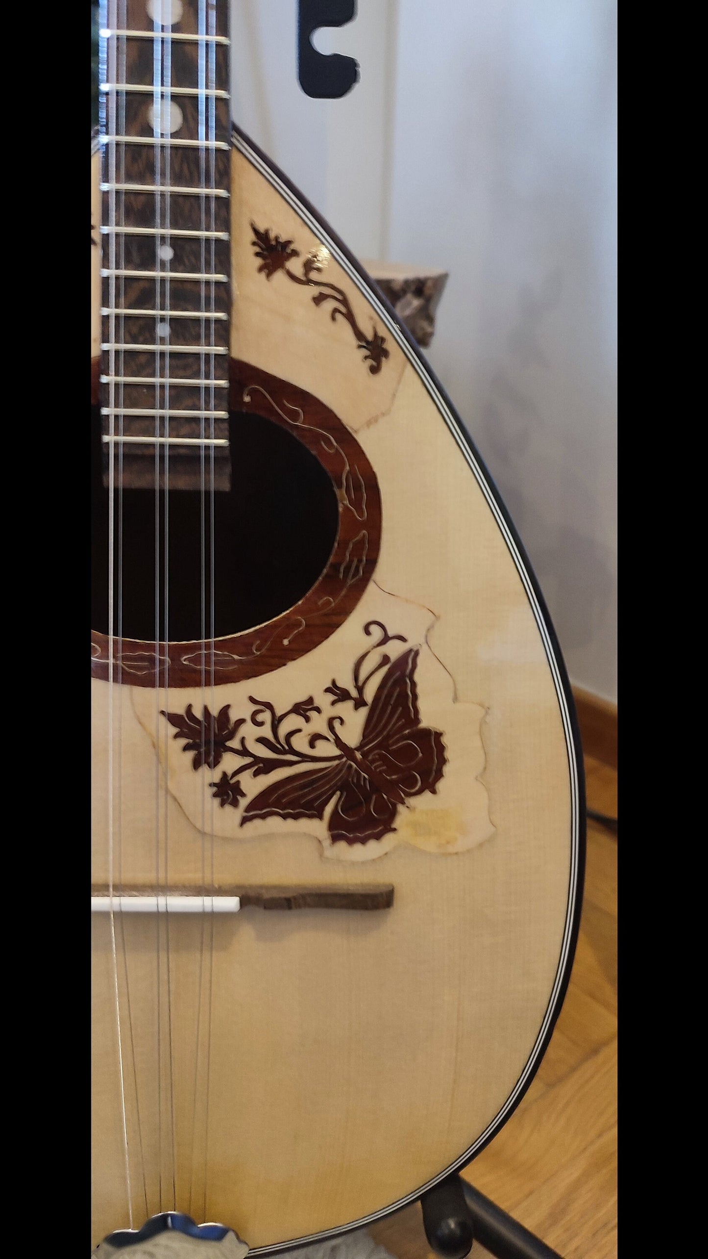 Traditional Greek Rebetiko 6 String Bouzouki - Handmade with Buttrtfly&Flower Wooden Pickguard and Top Decorations