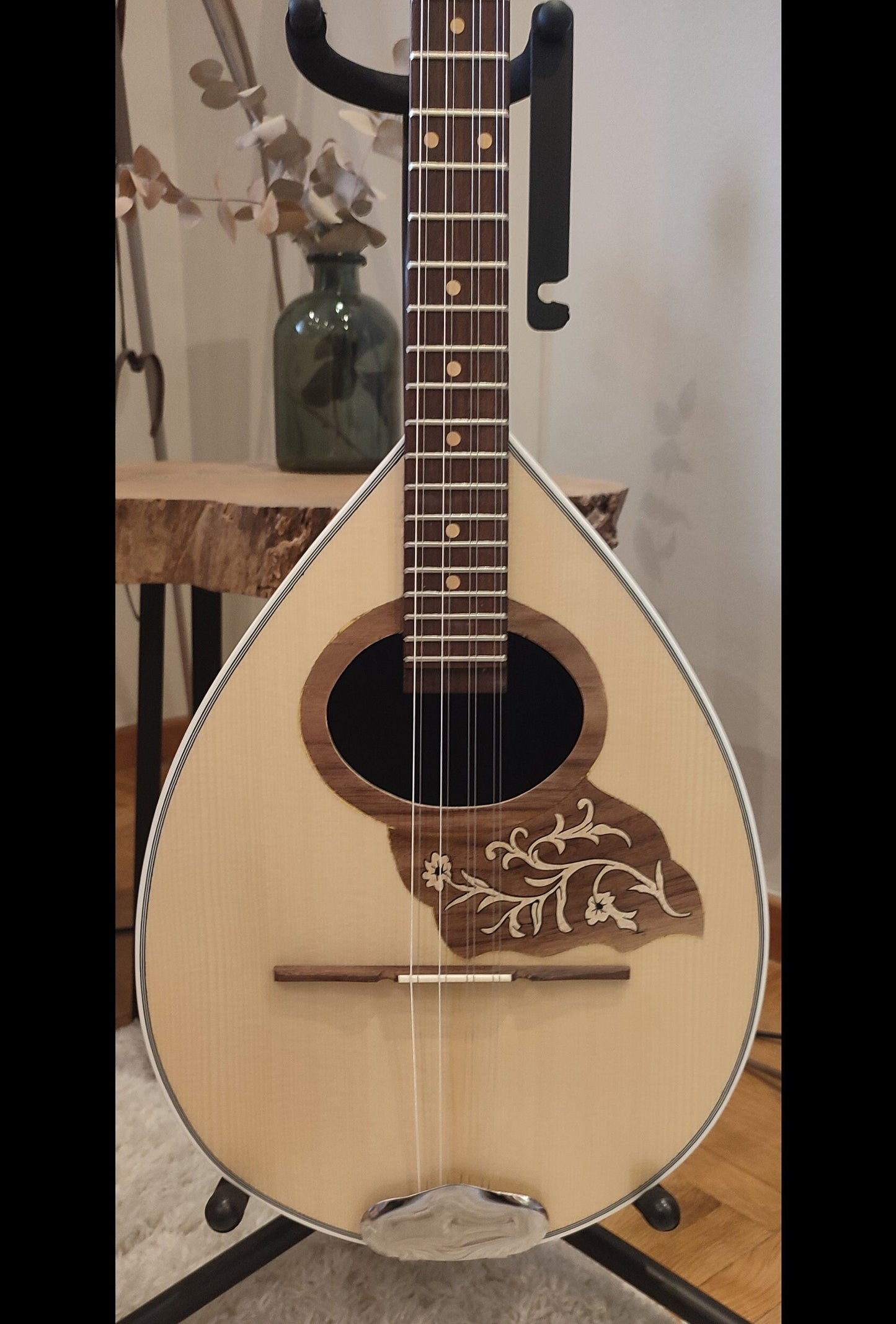 Handmade 8-String Bouzouki - Greek Traditional Instrument with Beautiful Wooden Flower Top Decorations