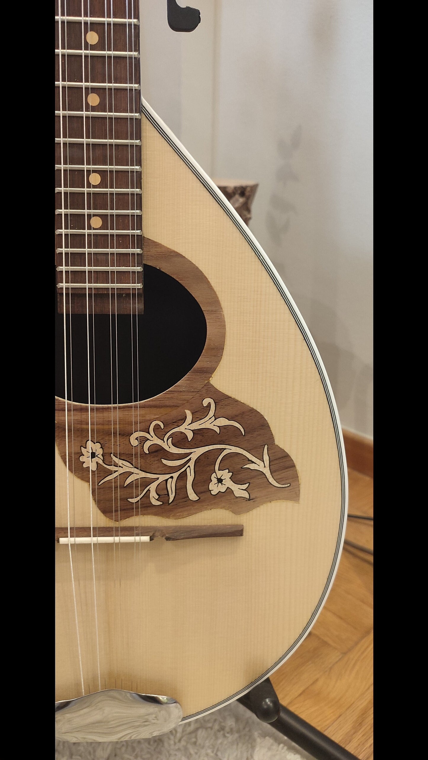 Handmade 8-String Bouzouki - Greek Traditional Instrument with Beautiful Wooden Flower Top Decorations