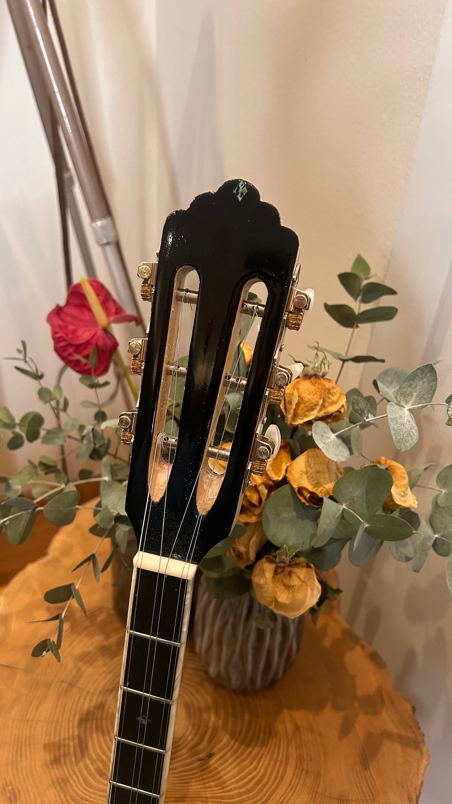 Professional Handmade 6-String Bouzouki with Greek Rebetiko Style - Total Black Design, Abalone Shell Binding, and Soundhole Decorations
