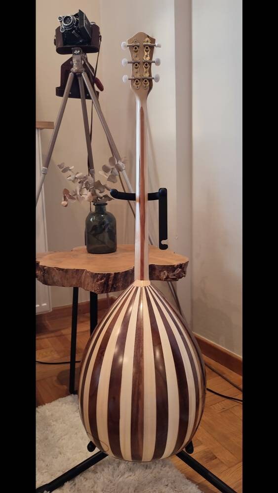Traditional Greek Rebetiko 6 String Bouzouki - Handmade with Flower Wooden Pickguard and Top Decorations