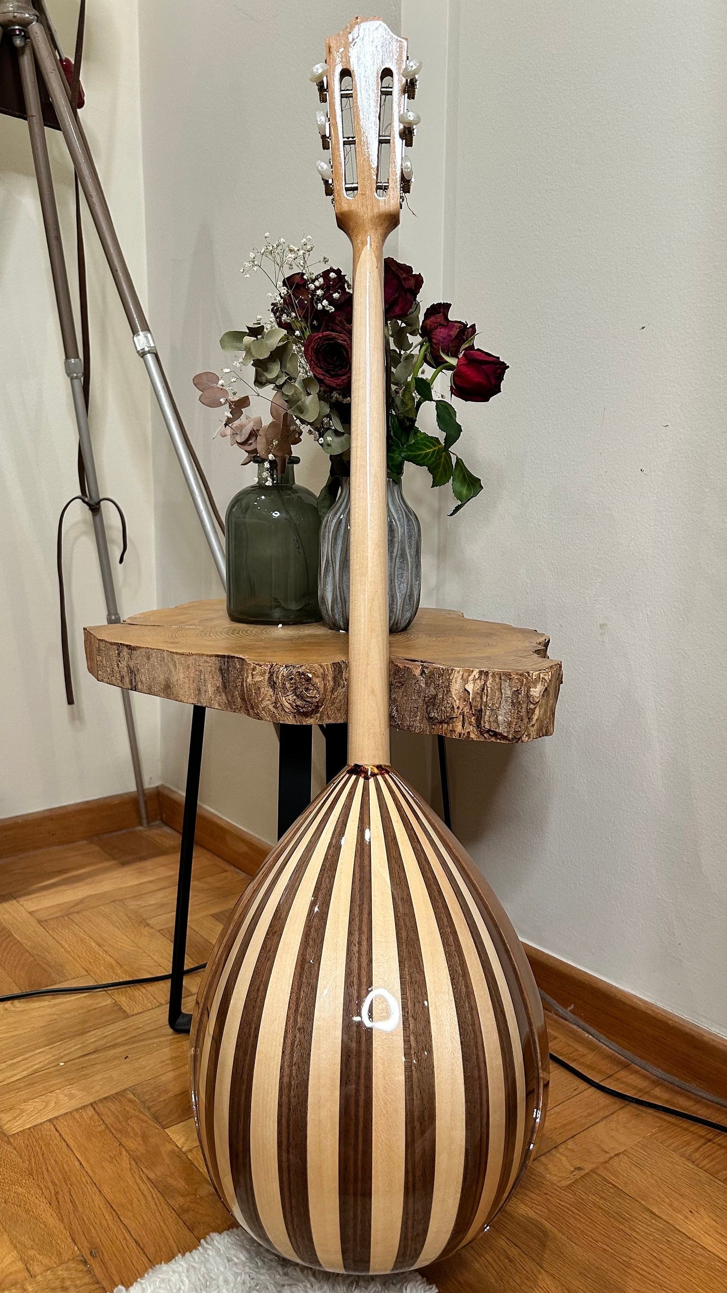 Handmade Greek Traditional 6-String Bouzouki with Popular Rebetiko Style - Vines Celluloid Pickguard and Top Decorations