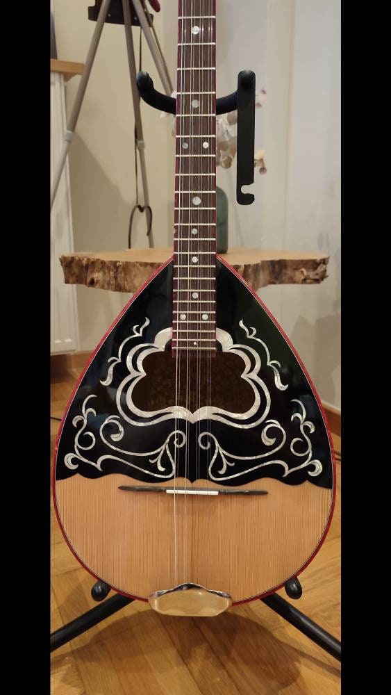 Premium Handmade 8-String Bouzouki - Greek Traditional Popular Instrument with Full Top Decorations and Cellulose Vines